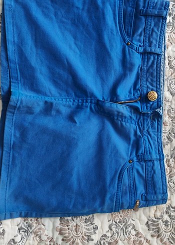 Düğmeli Mavi Mini Kot Etek