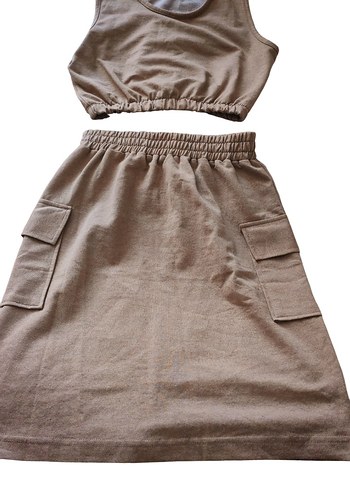 Bej Etek Crop Bluz Takım