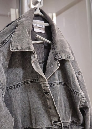 Gri Kadın Denim kot ceket - Görsel 5