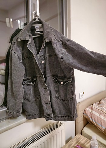 Gri Kadın Denim kot ceket - Görsel 2