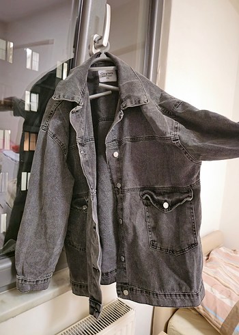 Gri Kadın Denim kot ceket - Görsel 3