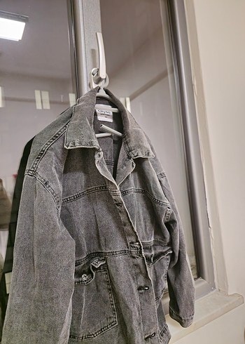 Gri Kadın Denim kot ceket - Görsel 4