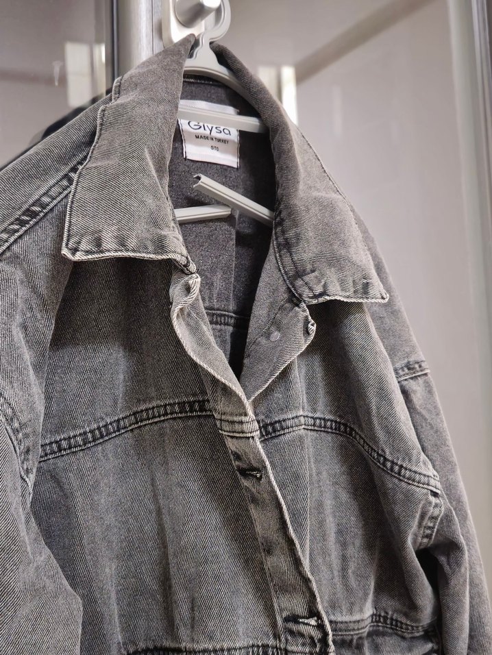 Gri Kadın Denim kot ceket - Görsel 5