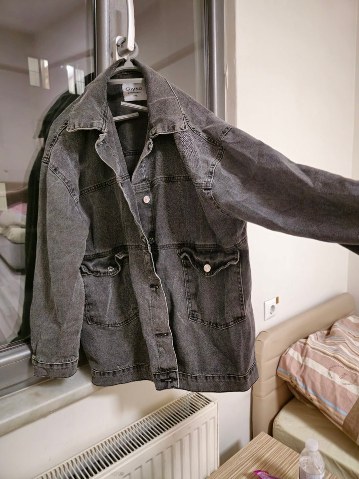 Gri Kadın Denim kot ceket - Görsel 2