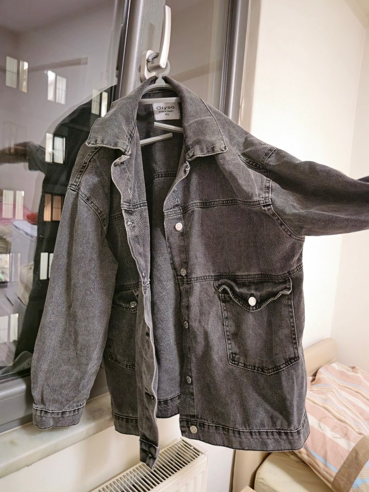 Gri Kadın Denim kot ceket - Görsel 3