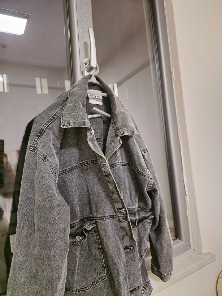 Gri Kadın Denim kot ceket - Görsel 4