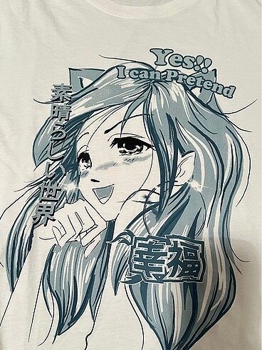 l Beden beyaz Renk Bershka anime baskılı beyaz tshirt