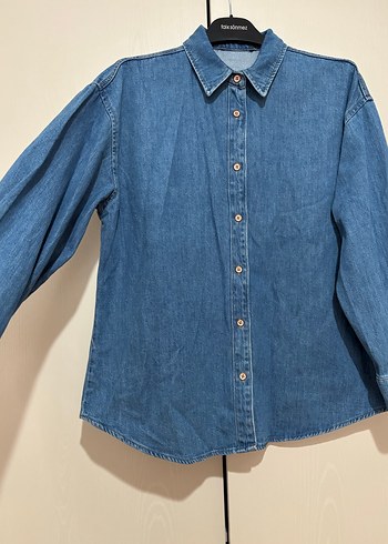 38 Beden mavi Renk Düğmeli Denim Gömlek