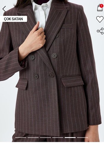 38 Beden Bordo Çizgili Kadın Blazer Ceket