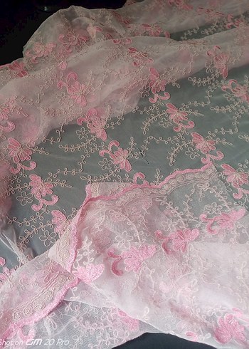 Pembe Nakışlı Fransız tül nakışlı brode kumaş - Görsel 7