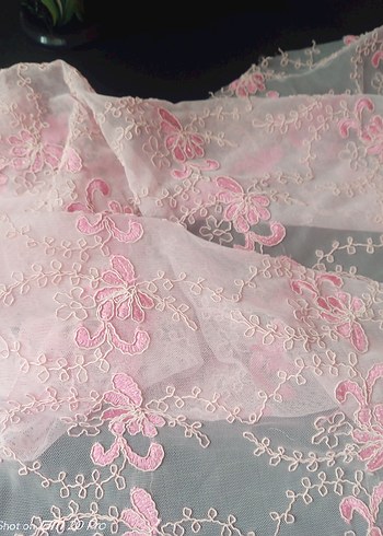 Pembe Nakışlı Fransız tül nakışlı brode kumaş - Görsel 10