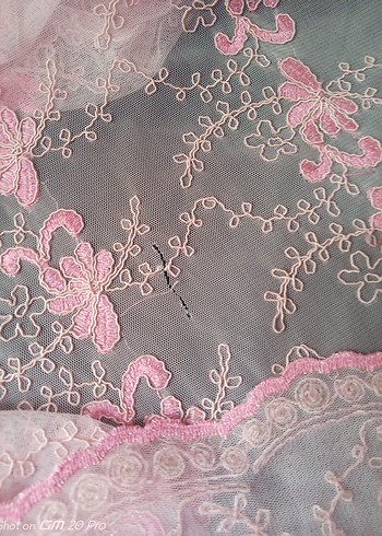 Pembe Nakışlı Fransız tül nakışlı brode kumaş - Görsel 8