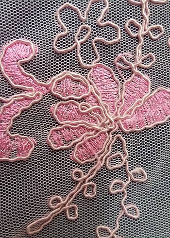 Pembe Nakışlı Fransız tül nakışlı brode kumaş - Görsel 4