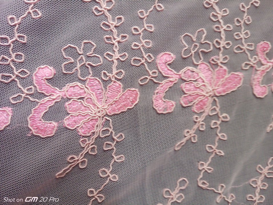 Pembe Nakışlı Fransız tül nakışlı brode kumaş - Görsel 3