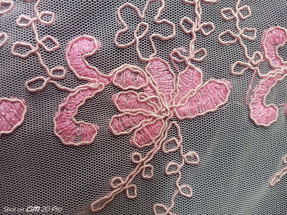 Pembe Nakışlı Fransız tül nakışlı brode kumaş - Görsel 4