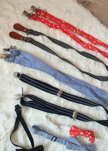 Çocuklar için Çok Renkli Tokalı Askı ve Papyon Seti - Görsel 2