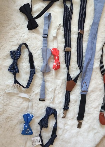 Çocuklar için Çok Renkli Tokalı Askı ve Papyon Seti - Görsel 3