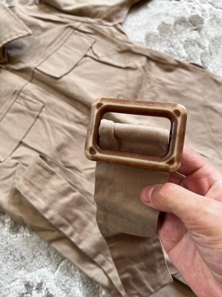 Kahverengi Uzun Kollu Keten Tulum - Görsel 3