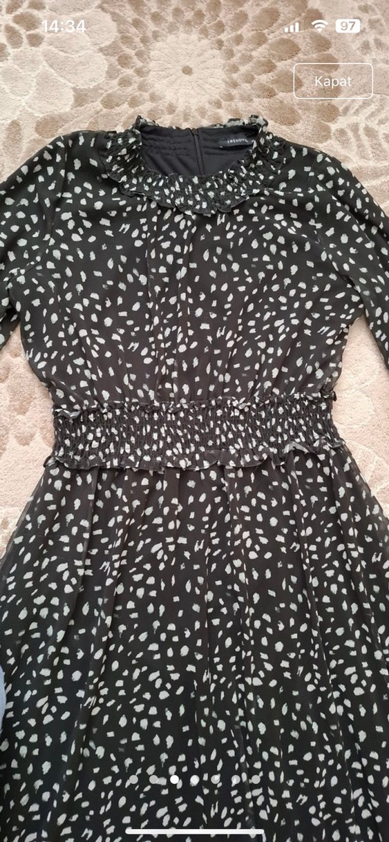 Uzun Kollu Desenli Siyah Bohem Elbise - Görsel 3