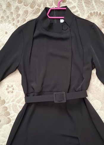 Kemerli Siyah Uzun Kollu Uzun Elbise - Görsel 3