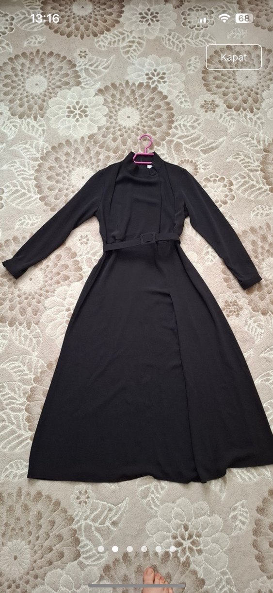 Kemerli Siyah Uzun Kollu Uzun Elbise - Görsel 2