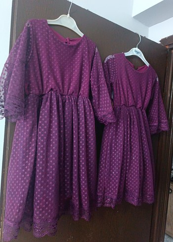 Dantel Detaylı Mor Puantiyeli Bohem Kız Elbisesi - Görsel 2