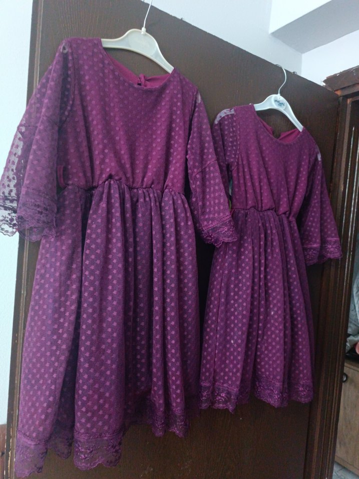 Dantel Detaylı Mor Puantiyeli Bohem Kız Elbisesi - Görsel 2