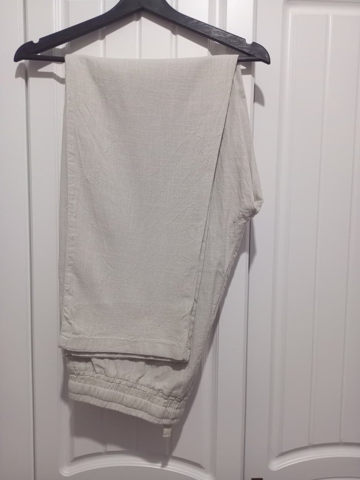 Erkek Beyaz Keten Rahat Kesim Pantolon - Görsel 4