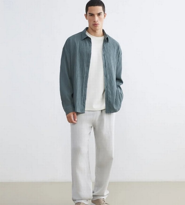 Erkek Beyaz Keten Rahat Kesim Pantolon - Görsel 2