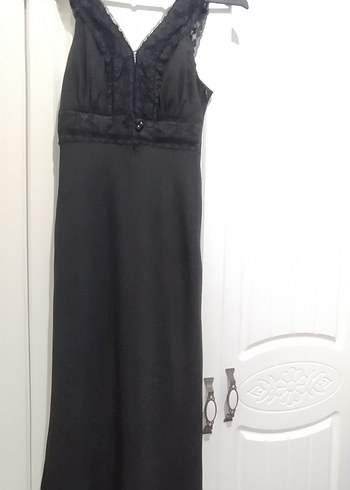 Siyah Drapeli V Yakalı Uzun Kadın Elbise - Görsel 2