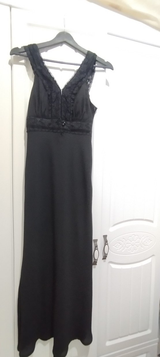 Siyah Drapeli V Yakalı Uzun Kadın Elbise - Görsel 2