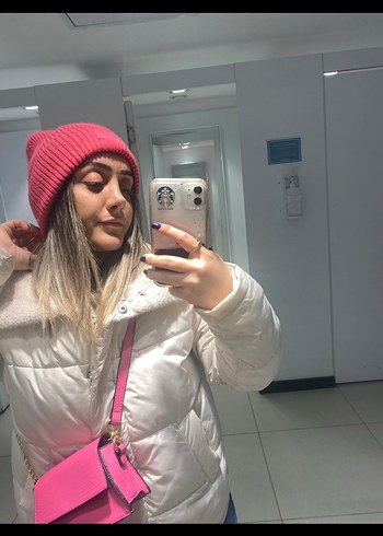 m Beden Beyaz Puff Yaka Kadın Kışlık Mont