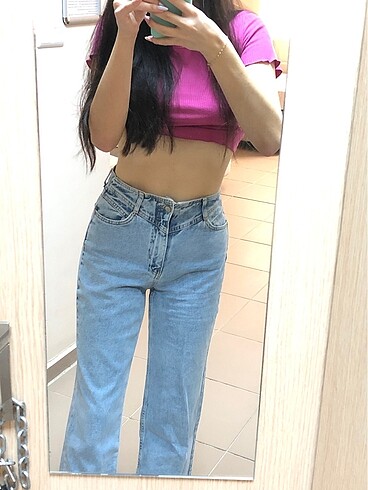 trendyolmilla mavi bel detaylı yüksek bel 90?s wide leg jean