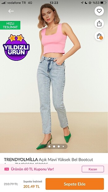 trendyolmilla açık mavi yüksel bel bootcut jean