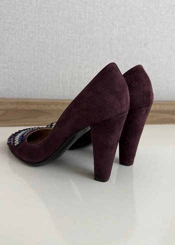 Bordo Süet Pileli Yüksek Topuklu Stiletto - Görsel 4