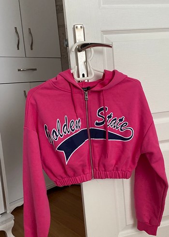 Pembe Fermuarlı Kısa Sweatshirt