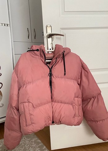 s Beden pembe Renk Pembe Midi Şişme Kadın Mont