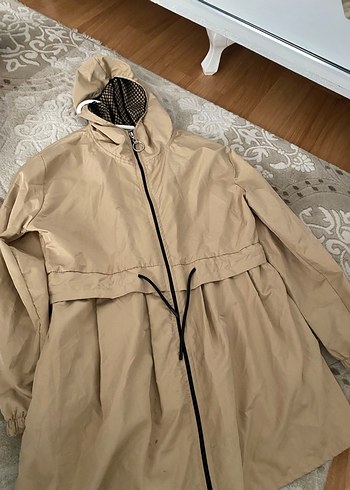 xl Beden Kadın Bej Midi Yağmurluk Fermuarlı