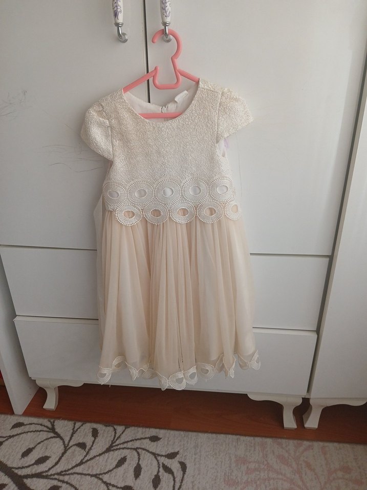 Kız Çocuk Beyaz Dantelli Elbise - Görsel 2