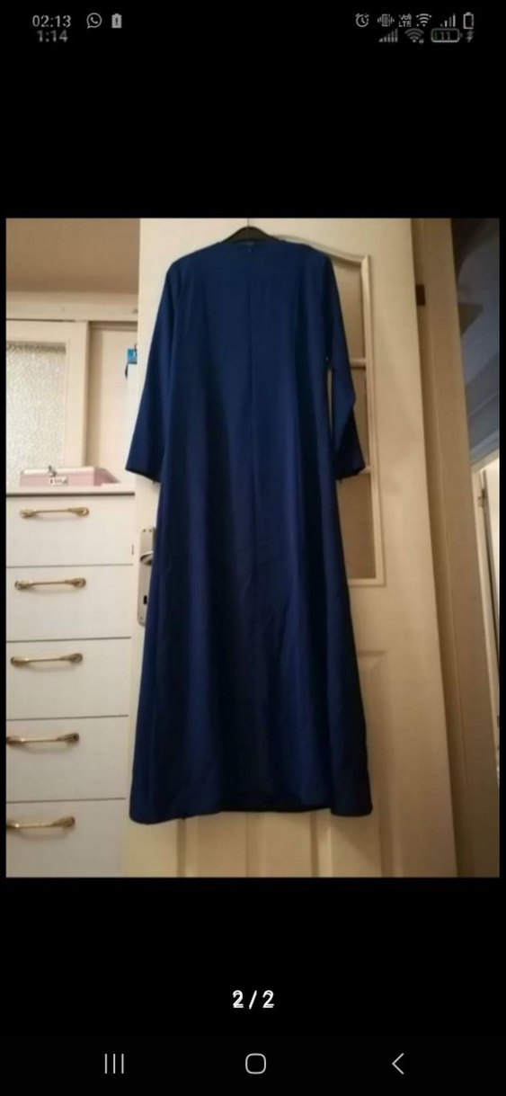 Lacivert Uzun Kollu Kadın Abiye Elbise - Görsel 2