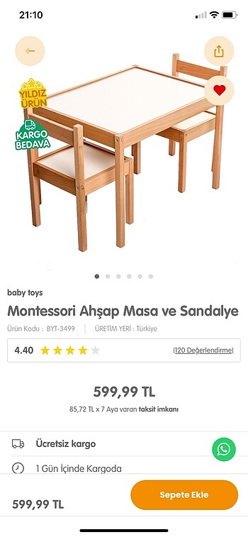 Montessori masa sandalye