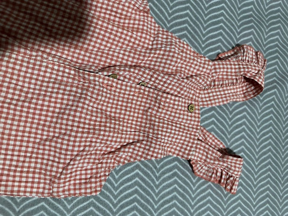 Kızlar için Düğmeli Kareli Keten Gömlek - Görsel 2