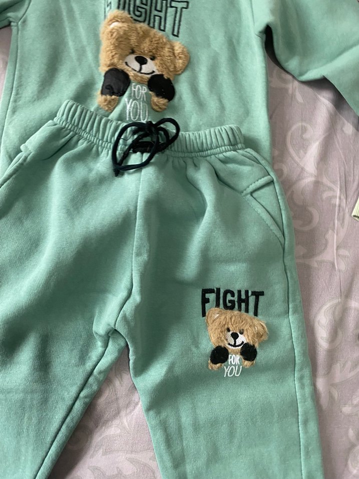 Yeşil Erkek Bebek Örme Sweatshirt ve Pantolon Takımı - Görsel 2