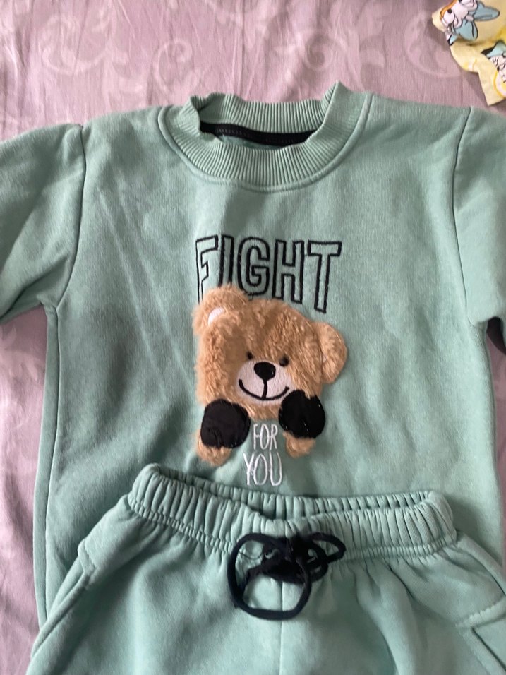 Yeşil Erkek Bebek Örme Sweatshirt ve Pantolon Takımı - Görsel 3