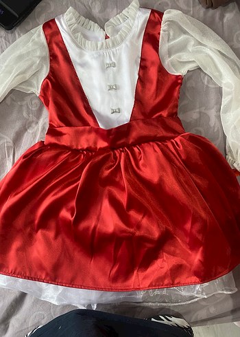Kırmızı Saten Fiyonklu Kız Elbise - Görsel 2