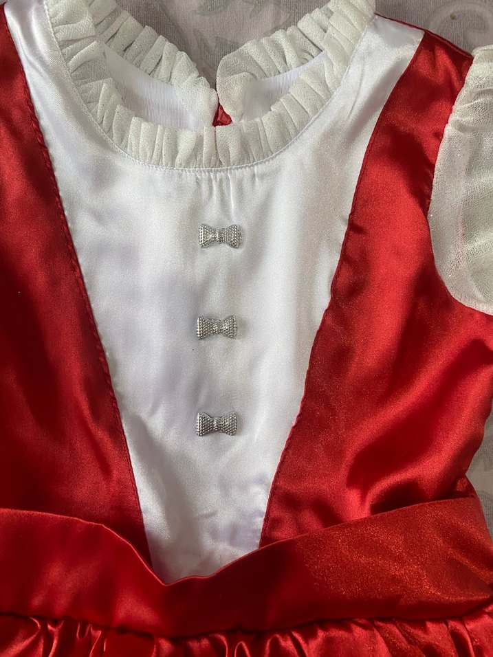 Kırmızı Saten Fiyonklu Kız Elbise - Görsel 3