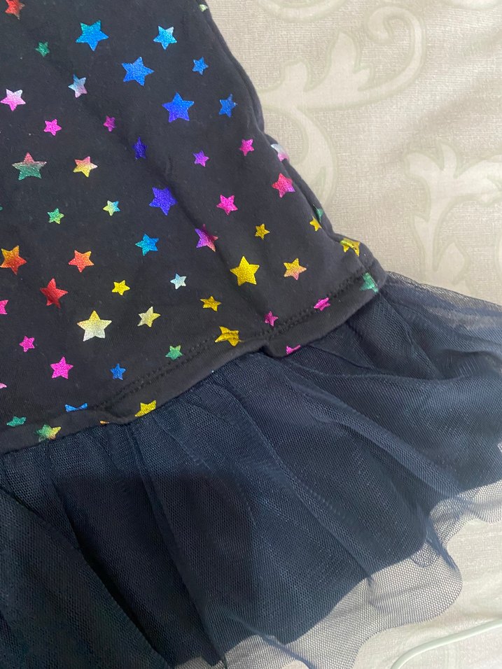 Çok Renkli Yıldız Desenli Kız Elbisesi - Görsel 3