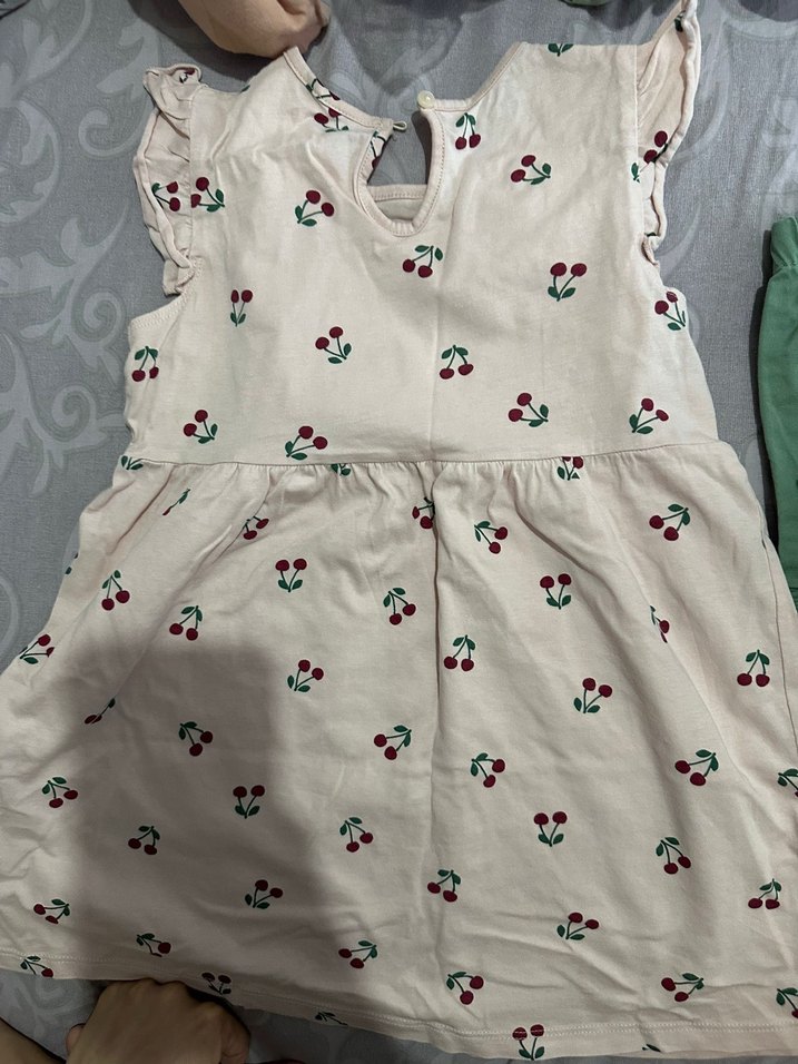 Kız Çocuk Beyaz Kiraz Desenli Pamuk Elbise - Görsel 2