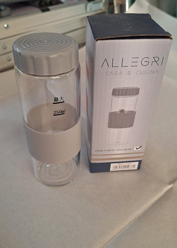 250ml Cam Su Matarası Gri - Görsel 3