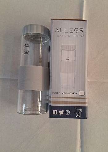 250ml Cam Su Matarası Gri - Görsel 4